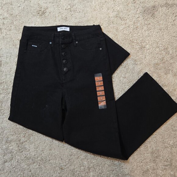 🖤New Nine West Black Stretch ButtonUp High Rise Straight Leg Cotton Blend Jeans - Picture 8 of 10